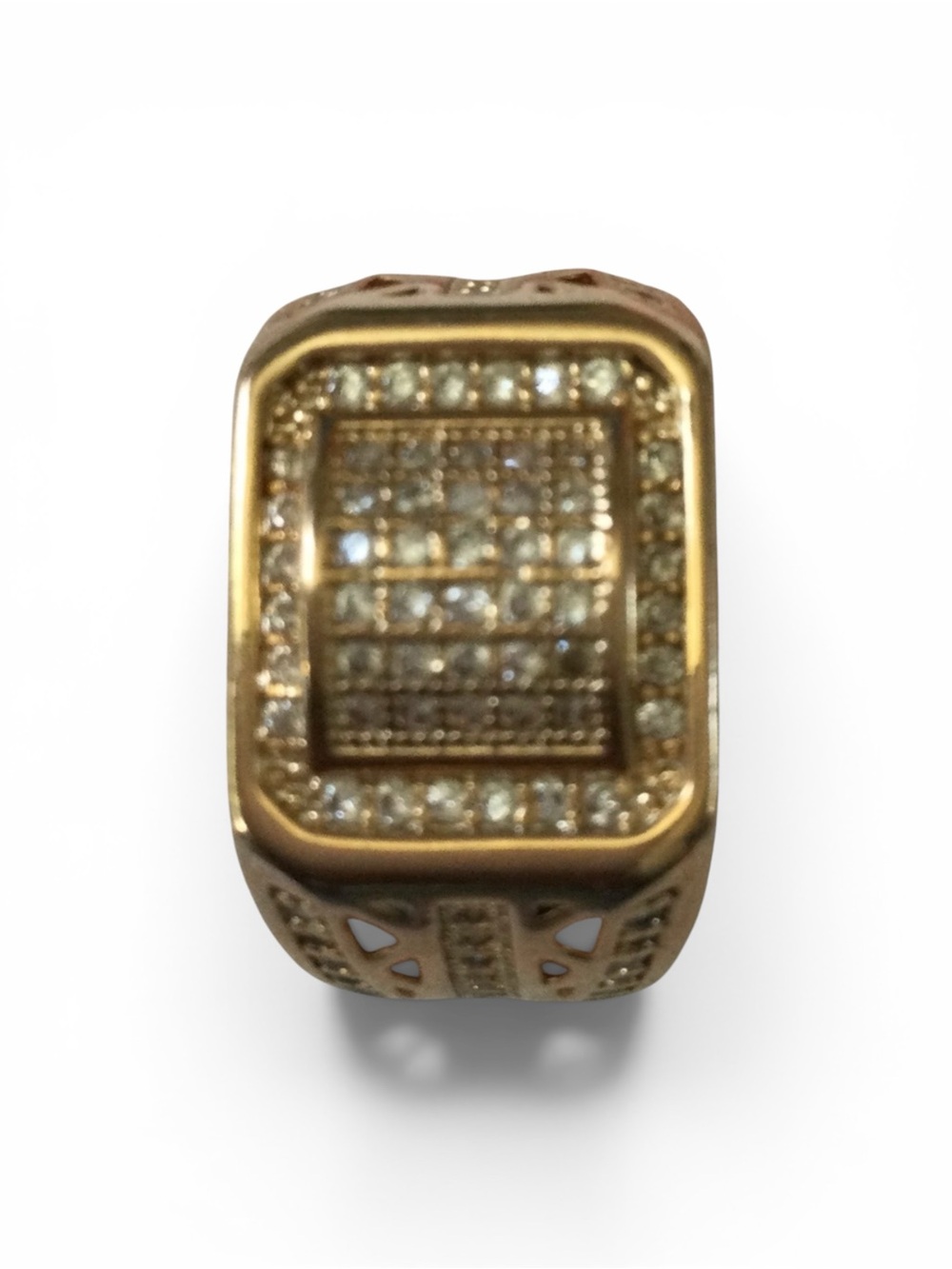 Iced‑Out CZ Pave Statement Cocktail Ring - Champagne Gold‑Tone - Sz 6 - NWOT - Picture 8 of 12